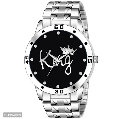 KIARVI GALLERY Analogue Silver King Dial Metal Strap Boys and Men's Watches (Silver)