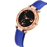 KIARVI GALLERY Analogue Moon Designer Dial Leather Strap Watch for Girls and Women(Peach) (Blue)-thumb1