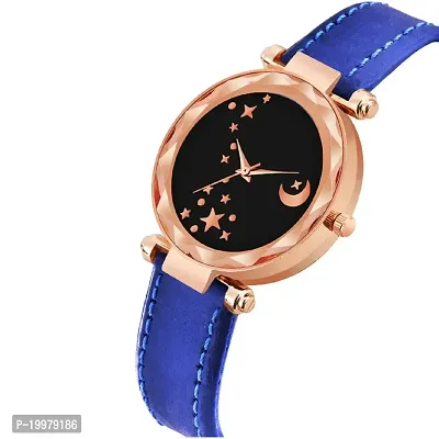 KIARVI GALLERY Analogue Moon Designer Dial Leather Strap Watch for Girls and Women(Peach) (Blue)-thumb2