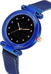 KIROHreg; Blue Cut Glass Magnetic Metal Strap Analog Watch for Girl and Women-thumb1