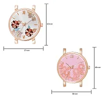 KIARVI GALLERY Analogue Pack of 2 Flower Designer Dial Leather Strap Women's and Girl's Watch (Peach and Pink)-thumb2