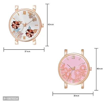 KIARVI GALLERY Analogue Pack of 2 Flower Designer Dial Leather Strap Women's and Girl's Watch (Peach and Pink)-thumb3