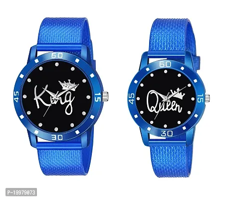 KIARVI GALLERY Analogue King and Queen Dial PU Strap Men's and Women's Couple Watch(Combo, Pack of 2) (Blue)