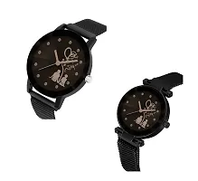 KIARVI GALLERY Causal Lovers Couples Unique Design Magnetic Metal Strap Analog Men's and Women's Watch(Pack of 2) (Sit Black)-thumb1