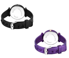 Analogue Queen Dial Pack of 2 Combo PU Strap Analog Watches for Girls and Women (Pack of 2) (Black and Purple)-thumb3