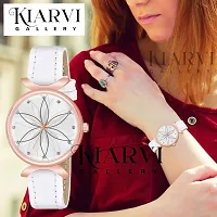 KIARVI GALLERY Analogue Black Full Flower Dial Unique Designer Leather Strap Women's and Girl's Watch (White)-thumb4