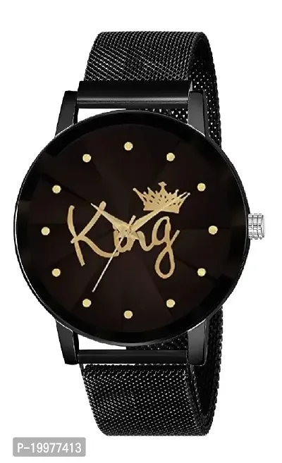 KIARVI GALLERY Black King Prism Glass Dial with Magnetic Metal Strep Analog Watch for Men and Boy