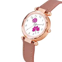 KIARVI GALLERY Analogue Flower Designer Leather Strap Women's and Girl's Watch (Peach-Pink)-thumb1