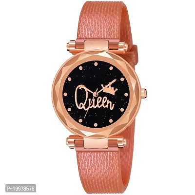 KIARVI GALLERY Rose Gold Queen Dial PU Strap Analog Girl's and Women's Watch (Rose Gold)