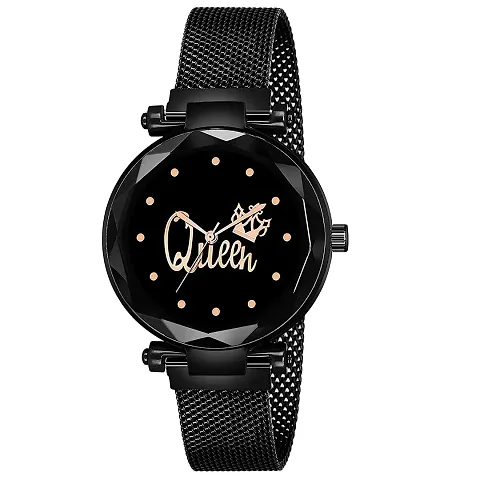 KIARVI GALLERY Clausal Analogue Queen Dial Magnetic Strap Analog Girl's Women's Watch (Black)