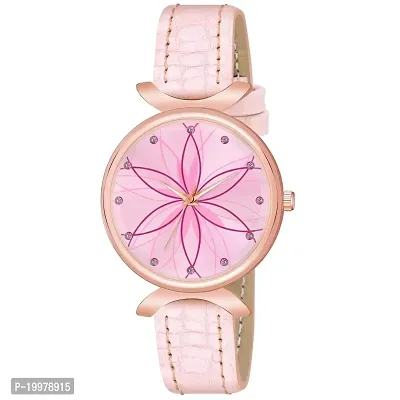 KIARVI GALLERY Analogue Black Full Flower Dial Unique Designer Leather Strap Women's and Girl's Watch (Pink)