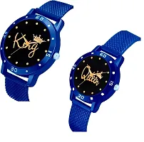 KIARVI GALLERY Analogue King and Queen Dial PU Strap Men's and Women's Couple Watch(Combo, Pack of 2) (Blue)-thumb1