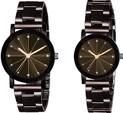 KIARVI GALLERY Lover Couple Combo Analog Watch for Men and Women (Black Dial, Colored Strap) (Pack of 2)