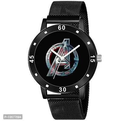 KIARVI GALLERY Analogue Black Avenger Print Dial Magnetic Metal Strap Boys and Men's Watches (Black)-thumb0