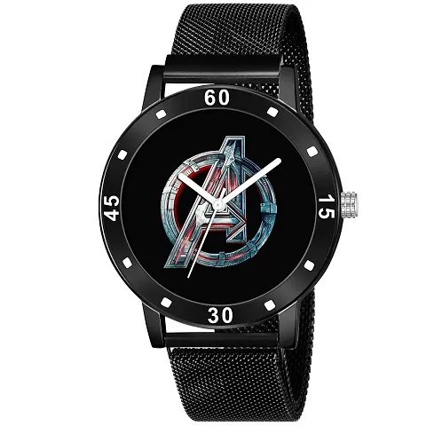 KIARVI GALLERY Analogue Black Avenger Print Dial Magnetic Metal Strap Boys and Men's Watches