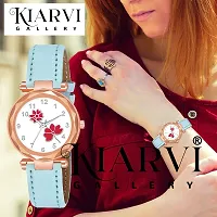 KIARVI GALLERY Analogue Flower Designer Leather Strap Women's and Girl's Watch (Sky Blue-Red)-thumb4