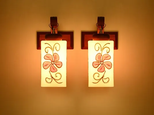 Stylish Fancy Colorful Glass Wall Lamps, Picture Lights With Wood Fitting For Decorate Home-Office-Hotel (Pack Of 2)