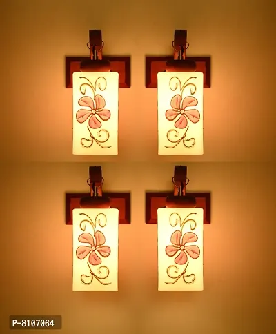 Stylish Fancy Colorful Glass Wall Lamps, Picture Lights With Wood Fitting For Decorate Home-Office-Hotel (Pack Of 4)-thumb0