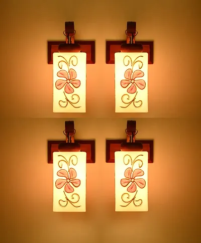Stylish Fancy Colorful Glass Wall Lamps, Picture Lights With Wood Fitting For Decorate Home-Office-Hotel (Pack Of 4)