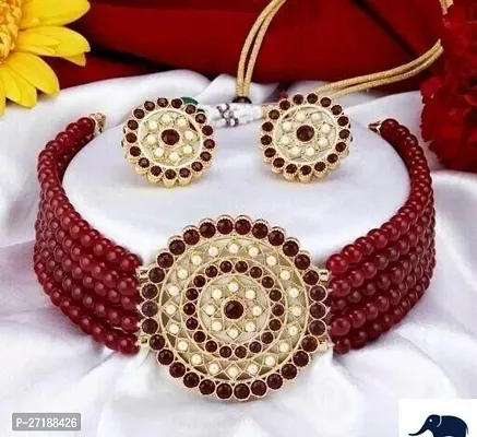 Beautiful Maroon Alloy Jewellery Set For Women-thumb0