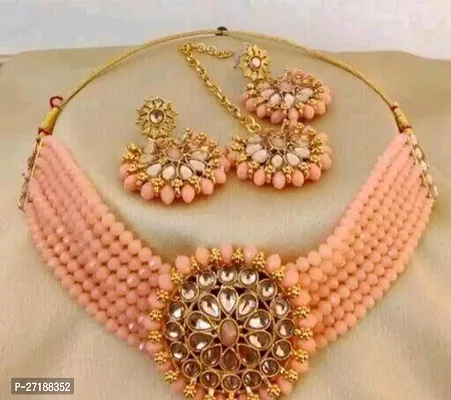 Beautiful Peach Alloy Jewellery Set For Women-thumb0