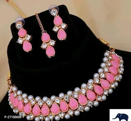Beautiful Pink Alloy Jewellery Set For Women-thumb0