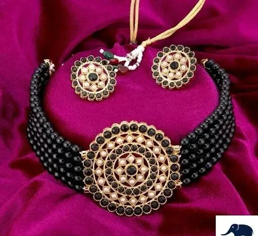 Traditional Gold Plated Pearl Diamond Kundan Choker Jewellery Set
