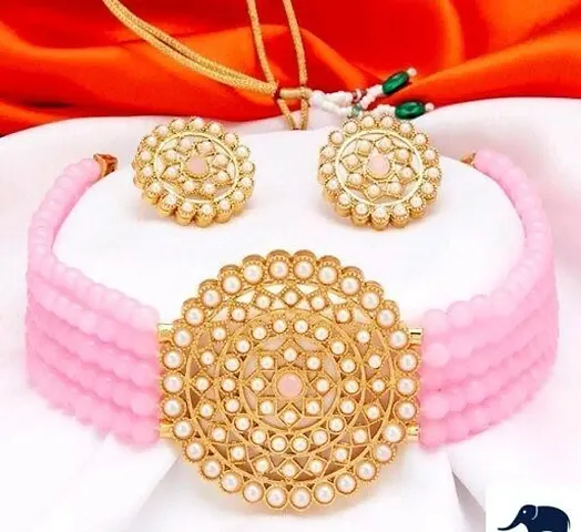 VISAMART JEWEL Alloy Gold-plated White, Pink Jewellery Set (Pack of 1) (0O0O0-Sukhi-BabyPink-00)