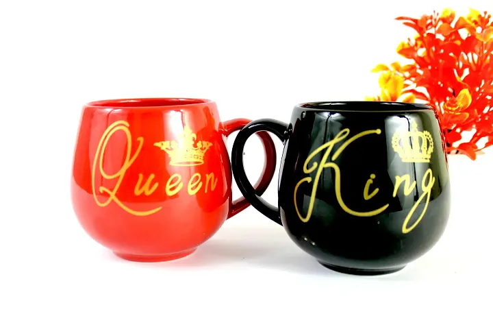 Ceramic King Queen Coffee Mug Valentine Gift for Couple Microwave and Dishwasher Safe Coffee Mug Anniversary, Wedding Gift Mugs for Coffee Set (Pack of 2)