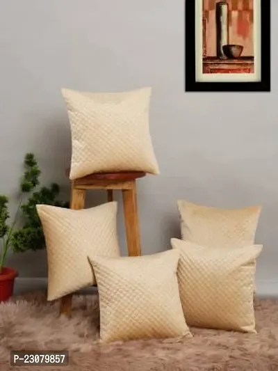 Stylish Beige Velvet Square Shaped Cushion Covers- Pack Of 5