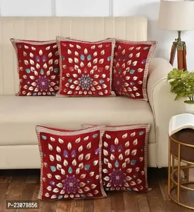 Stylish Maroon Cotton Printed Square Shaped Cushion Covers- Pack Of 5