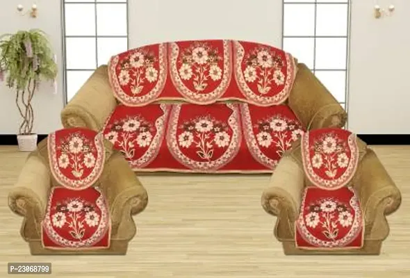 Stylish Red Cotton Floral Printed Sofa Cover Pack of 6