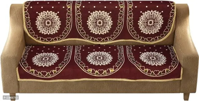 Stylish Maroon Cotton Floral Printed Sofa Cover Pack of 6