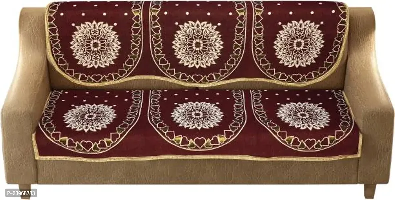 Stylish Maroon Cotton Floral Printed Sofa Cover Pack of 6-thumb0