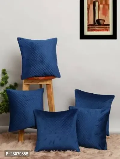 Stylish Blue Velvet Square Shaped Cushion Covers- Pack Of 5