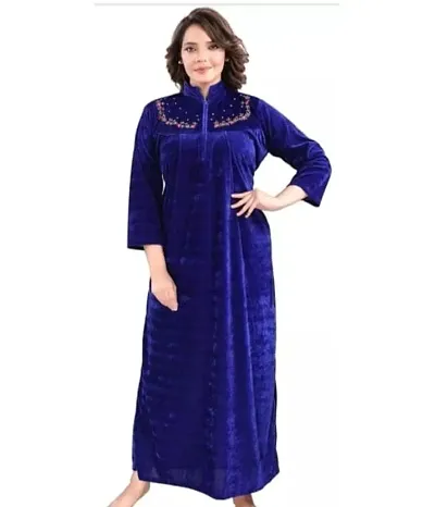 Winter Velvet Embroidery Nighty/Night Gown