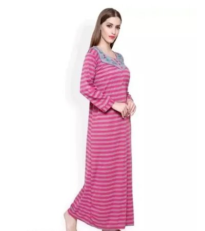 Wool Solid Maxi Nighty ( Pink)