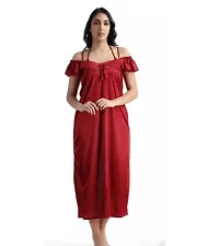 Stylish Red Cotton Blend Nighty Set For Women- 6 Pieces-thumb1