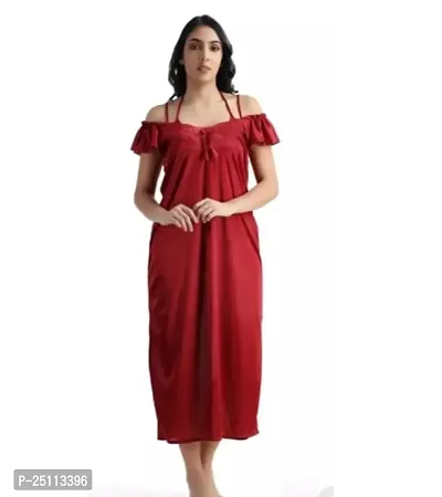 Stylish Red Cotton Blend Nighty Set For Women- 6 Pieces-thumb2