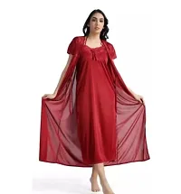 Stylish Red Cotton Blend Nighty Set For Women- 6 Pieces-thumb2