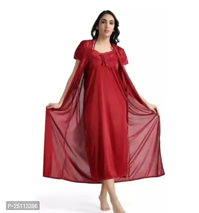 Stylish Red Cotton Blend Nighty Set For Women- 6 Pieces-thumb3