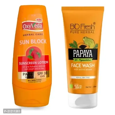 Simco Oxyveda Sun Block Sunscreen Lotion Bio Fresh Herbal Papaya Facewash Combo