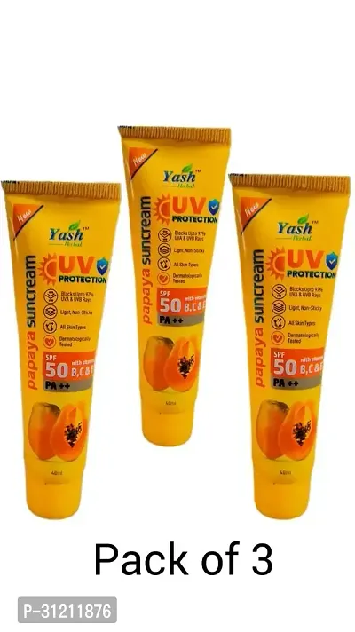 Yash Papaya Suncream With Uv Protection Spf 50 With Vitamin B, Pack Of 3