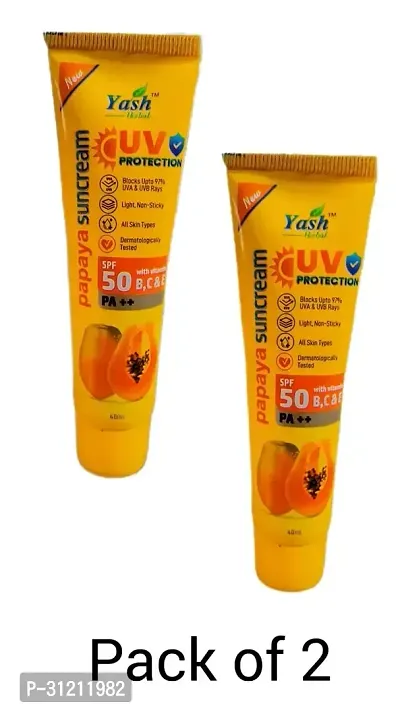 Yash Papaya Suncream With Uv Protection Spf 50 With Vitamin B, Pack Of 2-thumb0