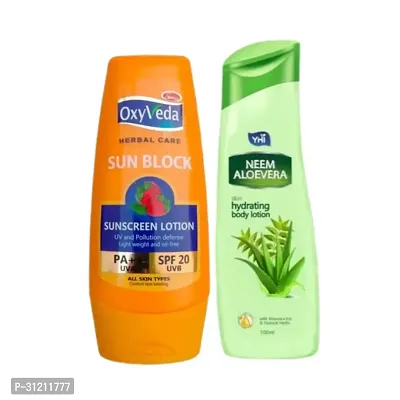 Simco Oxyveda Sun Block Sunscreen Lotion, Spf 20 Pa++ Protection From Uv Rays Pollution Yhi Neem Aloevera Combo-thumb0