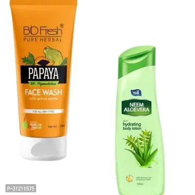 Yhi Neem Aloevera Skin Hydrating Hand Body Lotion Bio Fresh Herbal Papaya Facewash Combo