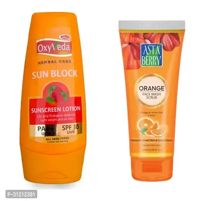 Simco Oxyveda Sun Block Sunscreen Lotion Astaberry Vitamin C Face Wash Scrub Combo