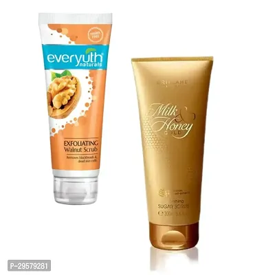 Naturals Exfoliating Walnut Scrub, 200gm  Sweden Milk and Honey Gold Smoothing Sugar Scrub 200 Ml Combo-thumb0