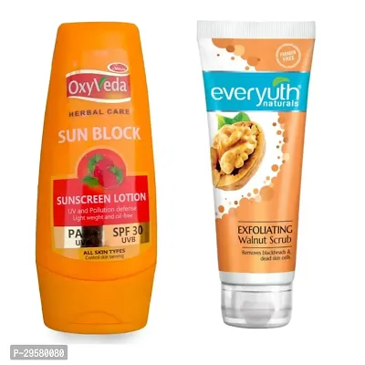 Oxyveda Sun Block Sunscreen Lotion  Naturals Exfoliating Walnut Scrub Combo-thumb0