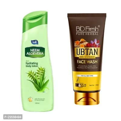 Neem Aloe Vera Skin Hydrating Hand  Body Lotion  Ubtan Face Wash Combo-thumb0